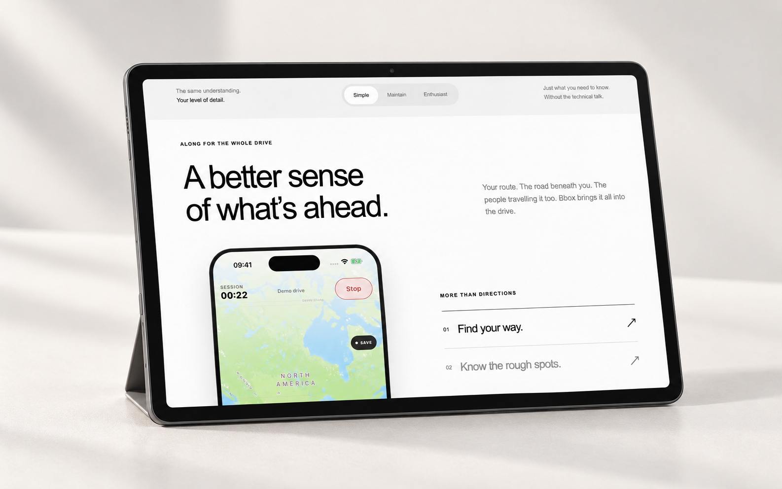 Bbox driving experience displayed on a tablet